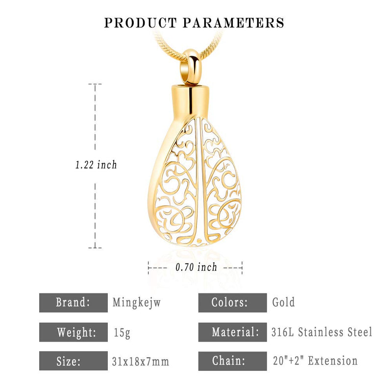 [Australia] - mingkejw Cremation Jewelry for Ashes Tree of Life Memorial Lockets Teardrop Pendant Urn Ashes Holder Necklace Stainless Steel Keepsake Gold 