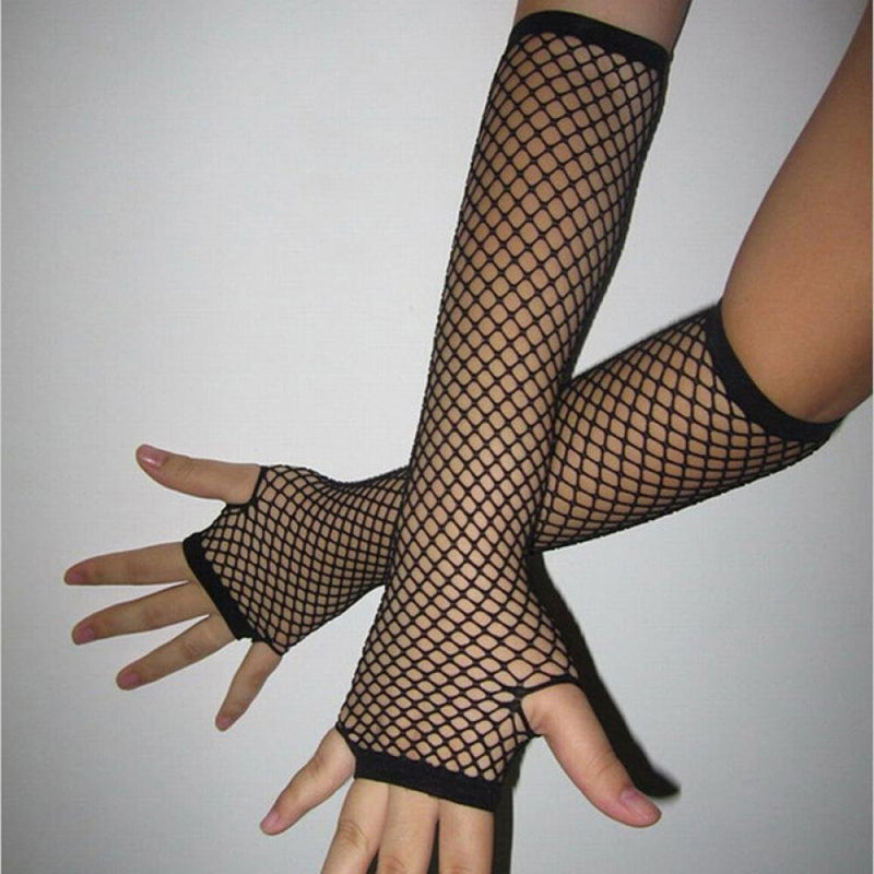 [Australia] - TXIN 1 Pair Black Punk Goth Lady Disco Dance Costume Fingerless Mesh Fishnet Gloves Fancy Dress Accessory 