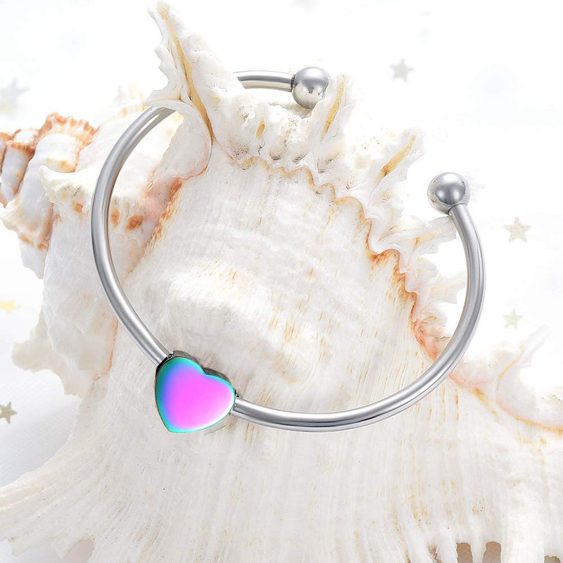 [Australia] - Yinplsmemory Cremation Jewelry Urn Bracelet for Ashes Adjustable Heart Urn Cuff Bracelet for Women/Girl Stainless Steel Ashes Keepsake Memorial Jewelry for Loved One Rainbow 