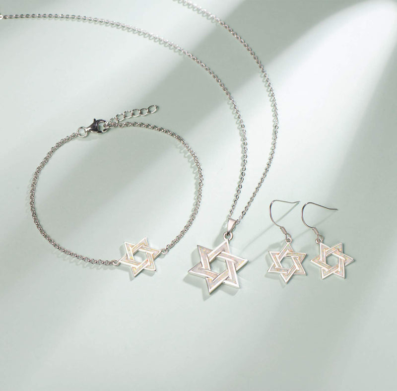 [Australia] - FANCIME Sterling Silver Created Fire Opal Star Necklace/Dangle Earrings/Bracelet Charm Danity October Birthstone Fine Jewelry for Women 