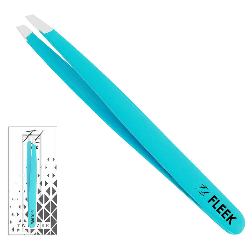[Australia] - Fleek Eyebrow Tweezers Professional Best Stainless Steel Precision Tweezers Slanted Tweezers for Facial Hair Women & Men (Greenish Blue) Greenish Blue 