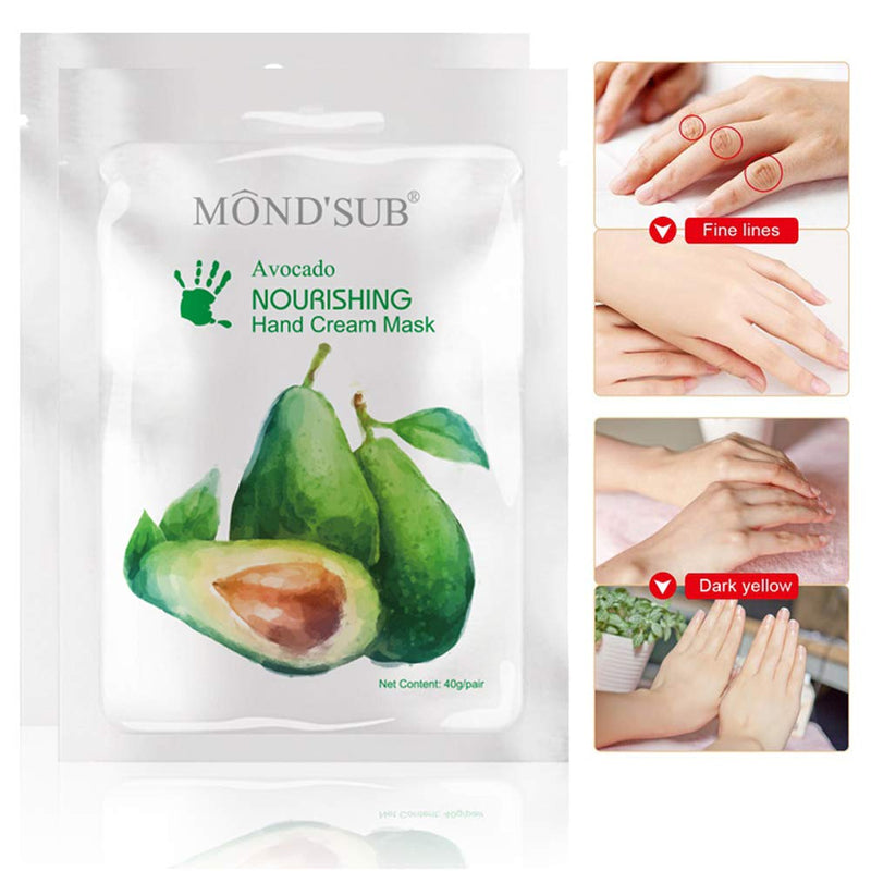 [Australia] - 5 Pairs MOND'SUB Avocado Moisturizing Hand Masks | Hydrating Gloves for Dry Hand and Dry Skin | Nourishing & Soothing & Whitening |Best Natural Skin Care Products Full With Natural Oil 