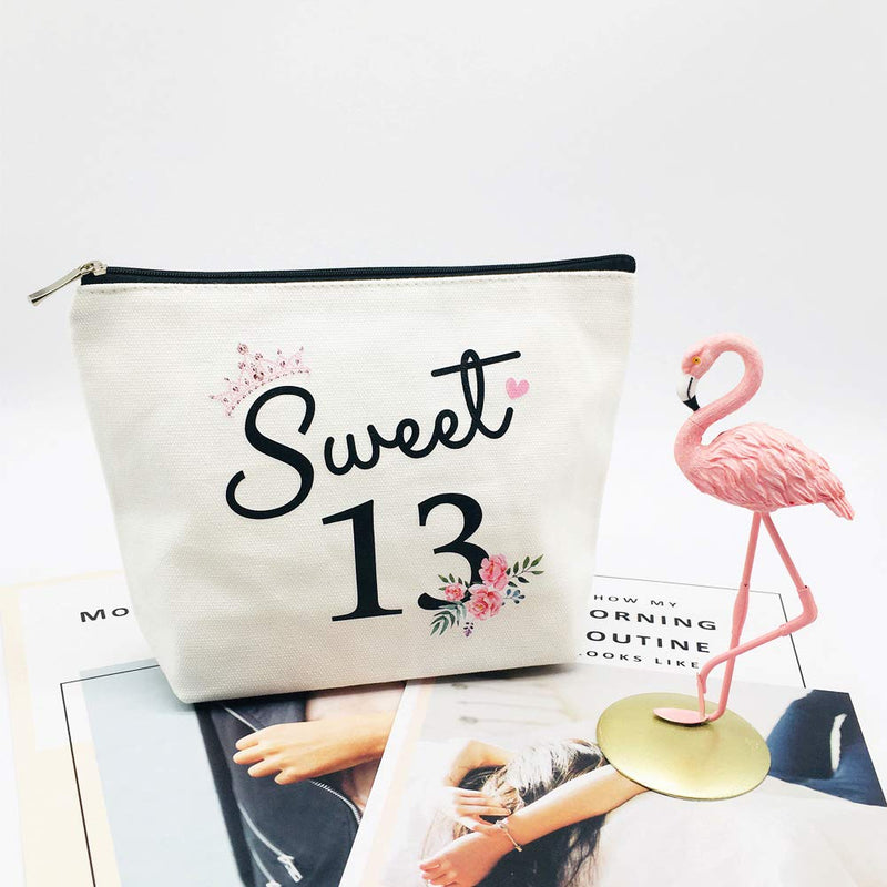 [Australia] - Sweet 13 Gifts for Girls 13th Birthday Gifts Ideas Best Friend Daughter Funny 13 Year Old Girls Sweet Thirteen Gifts for Teen Girls Cute Makeup Bag Celebrate Turning Thirteen 