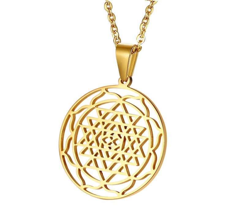 [Australia] - Stainless Steel Hinduism Symbol Sri Yantra Chakra Amulet Talisman Pendant Necklace,Meditation Jewelry Gold Plated 