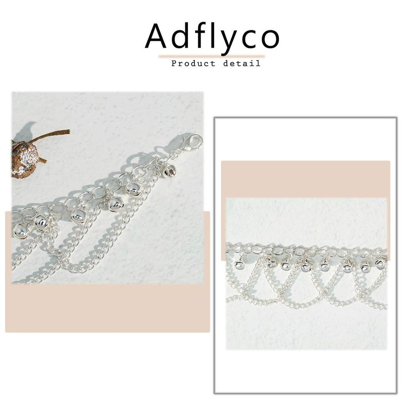 [Australia] - Adflyco Boho Anklets Tassel Anklet Bracelets Bell Beach Foot Jewelry Adjustable for Women and Girls (Silver) Silver 