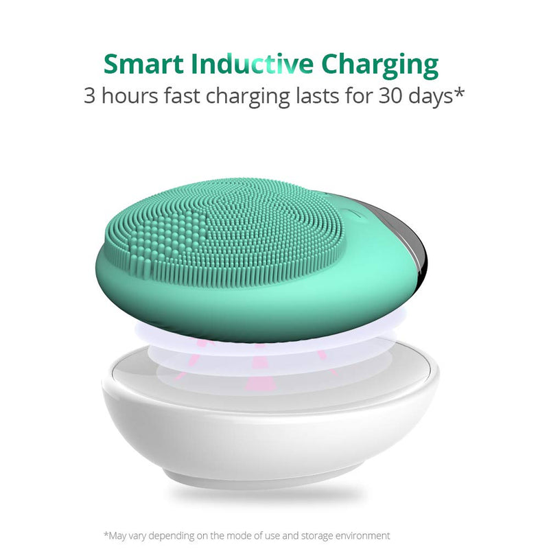[Australia] - Sonic Facial Cleansing Brush, Soft Silicone Waterproof Face Cleanser Bamboo Charcoal Wireless Charging Travel Size Massager for Skin Exfoliation, Deep Cleansing, Anti Aging - Green 