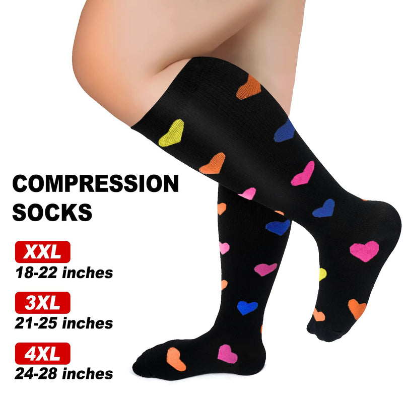 [Australia] - Plus Size Compression Socks Wide Calf for Women and Men 20-30 mmHg Extra Large for Circulation Support Recovery 01-heart XX-Large 