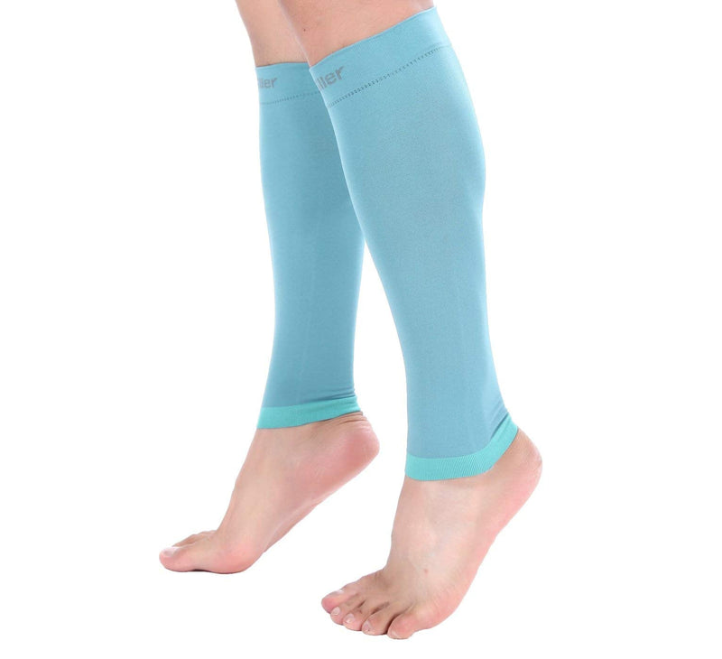 [Australia] - Doc Miller Calf Compression Sleeve Men and Women - 20-30mmHg Shin Splint Compression Sleeve Recover Varicose Veins, Torn Calf and Pain Relief - 1 Pair Calf Sleeves Teal Color - Large Size 