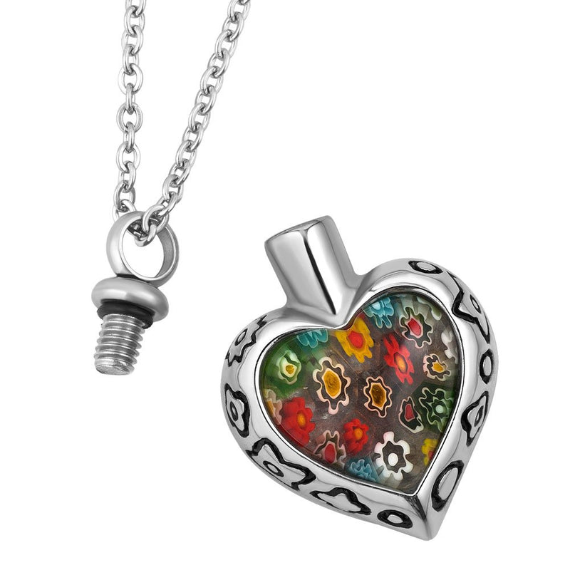 [Australia] - Q&Locket Heart Crystal Urn Necklaces for Ashes Stainless Steel Memorial Keepsake Cremation Jewelry Colorful Flower 