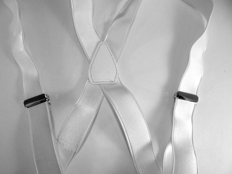 [Australia] - Holdup Brand X-back 1" wide Satin Finish White Suspenders with No-slip Silver Clips 