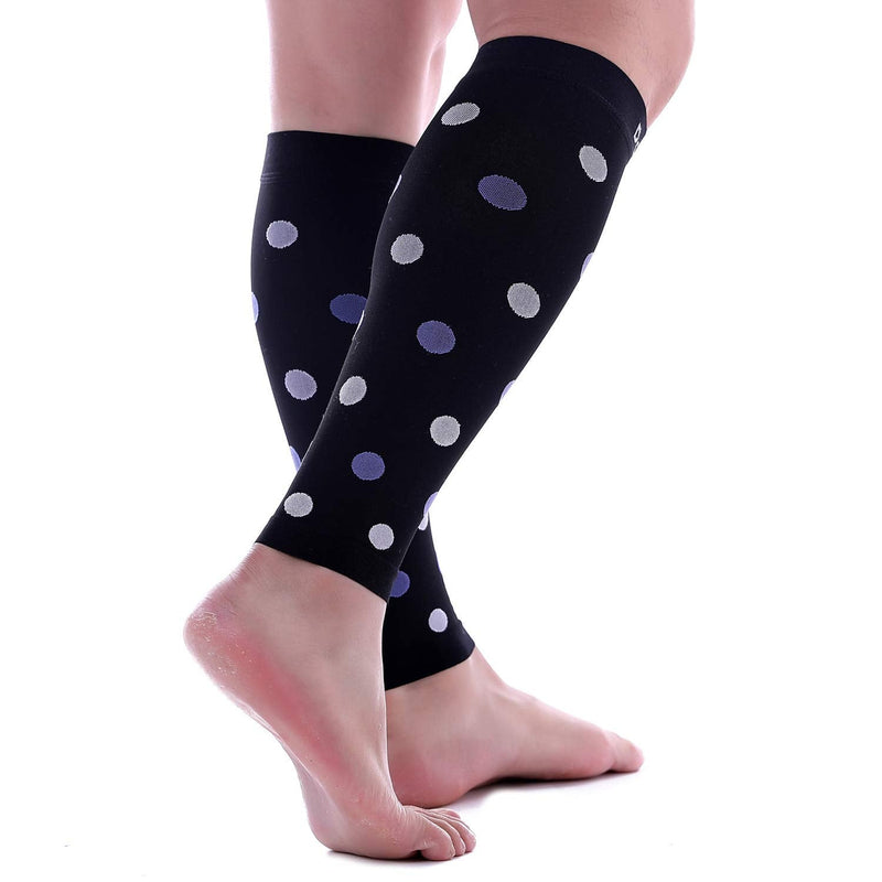 [Australia] - Doc Miller Calf Compression Sleeve Men Women, 20-30mmHg Medical Grade Leg Compression Sleeve for Shin Splints, Varicose Vein & Calf Muscles Recovery, 1 Pair Medium Black Violet White Polka Dots Black/VioletWhite 