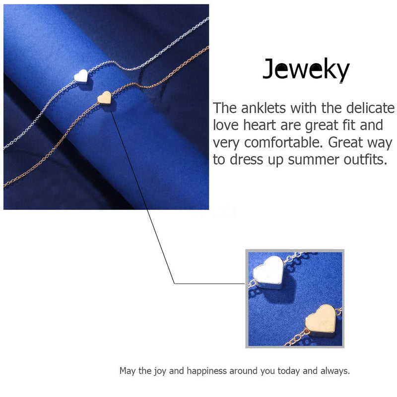 [Australia] - Jeweky Boho Love Heart Anklets Chain Ankle Bracelets Beach Foot Jewelry for Women and Girls (Silver) 