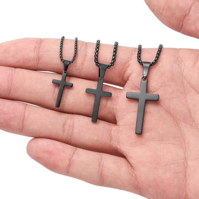 [Australia] - MONOZO Cross Necklace for Men, Stainless Steel Silver Gold Black Plain Cross Pendant Necklace Simple Jewelry Gifts, 16-24 Inches Chain 16.0 Inches Black: Cross Pendant 0.8"*0.4" 