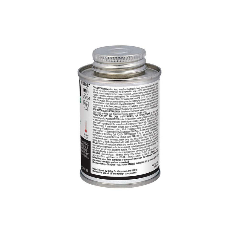 [Australia] - Oatey 31017 PVC Cement, 404 Series, Medium Body, 1/4 Pint Can, 1-Pack, 4 oz, Clear 