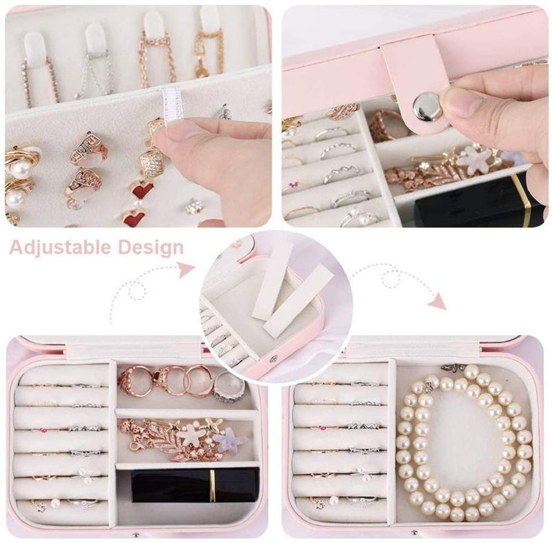 [Australia] - Jewelry Box Organizer, Small Two Layer Travel Jewelry Case Premium Faux Leather Jewelry Storage Holder for Women Girls Necklace Earring Ring(Pink) Pink 