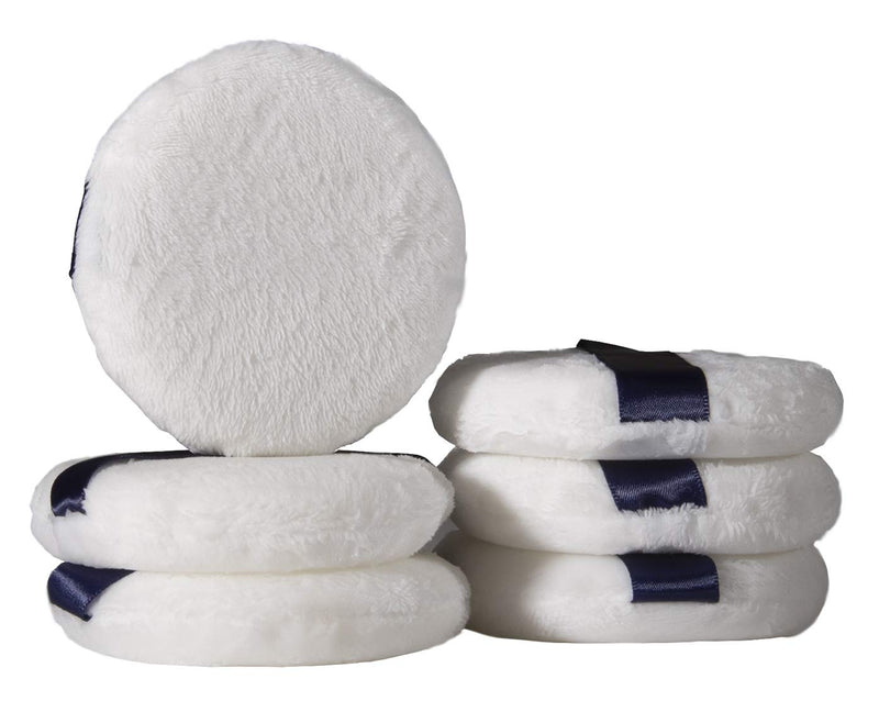 [Australia] - Powder Puff, Yababa 6pcs 3.15 Inch Ultra Soft Washable Velour Fluffy Body Powder Puffs with Ribbon, Pure Cotton Round Makeup Puff, for Loose Powder Mineral Powder Body Powder, White 