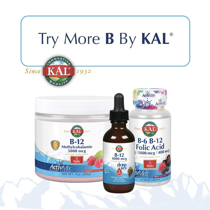 [Australia] - KAL B-6, B-12, Folic Acid ActivMelt | Healthy Heart & Energy Support | Natural Berry Flavor | 60 Micro Tablets, 60 Serv. 