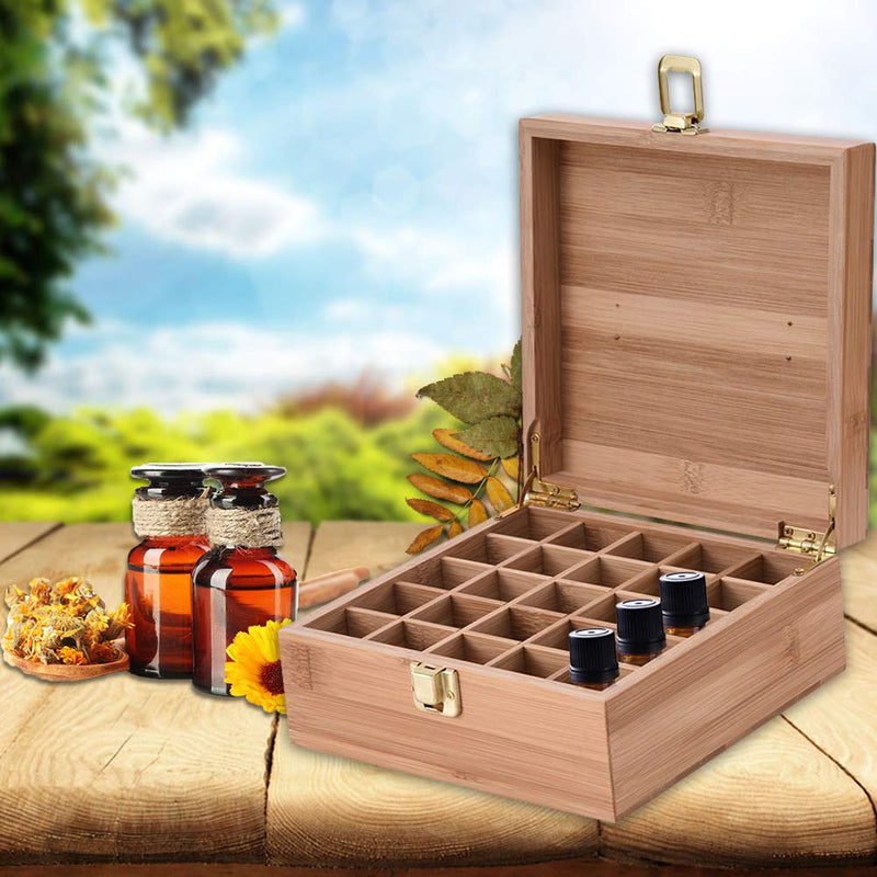 [Australia] - PhantomSky 25 Slots Wooden Aromatherapy Essential Oil Carrying Case, Natural Bamboo Essential Oil Organizer Storage Box Case Display Holder for Travel and Presentations Gift Box #1 