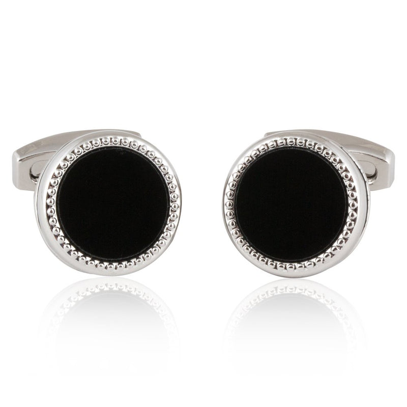 [Australia] - Cuff-Daddy Tuxedo Cufflinks Studs Formal Set Black Onyx Silver with Presentation Box 