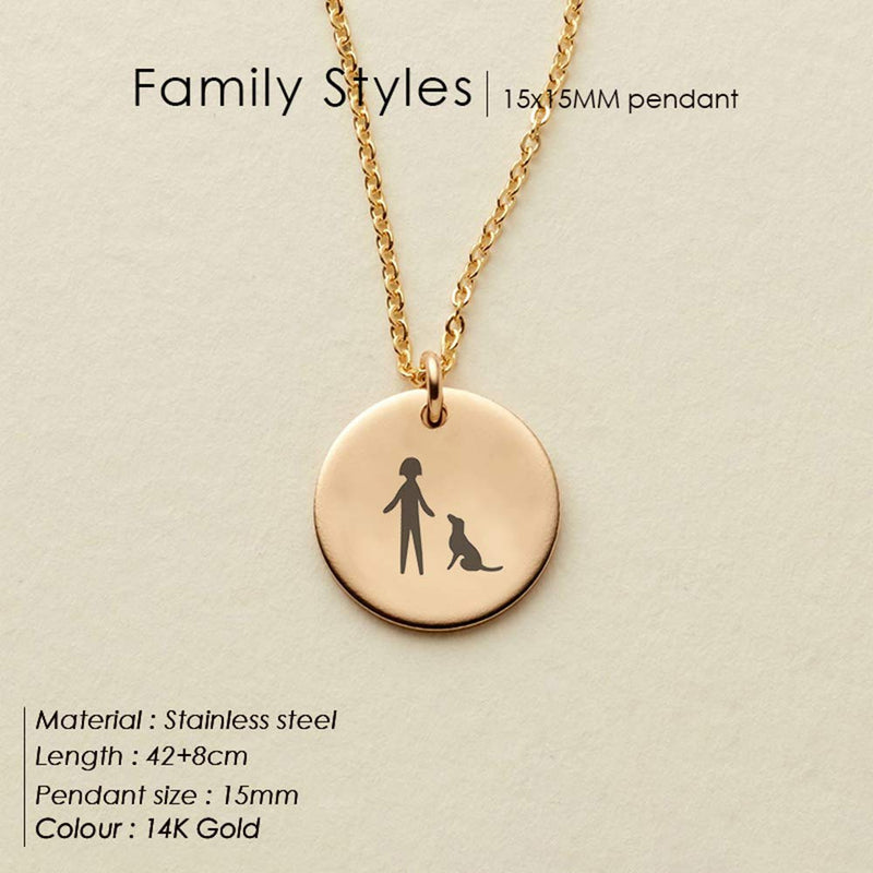[Australia] - Fremttly Coin Pendent Necklace 316L Stainless Steel Personalized Disc Father Mother Sister Brother Dog Cat Pattern Dainty Choker Necklace Lovely Gift NK-Girl and A Gog 