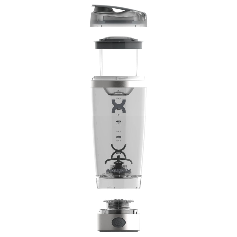 [Australia] - PROMiXX Pro Shaker Bottle | Rechargeable, Powerful for Smooth Protein Shakes | includes Supplement Storage - BPA Free | 600ml Cup (Silver White/Gray) Silver White/Gray 