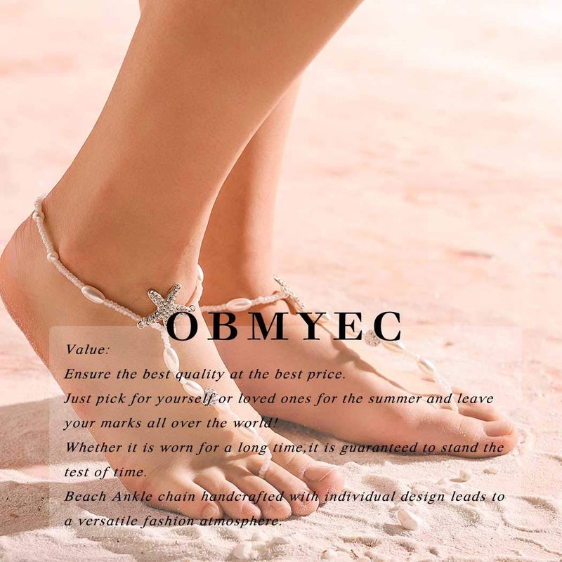 [Australia] - Obmyec Boho Pearl Barefoot Sandals Crystal Ankle Bracelet Beaded Foot Chain jewelry for Women and Girls (2pcs) 