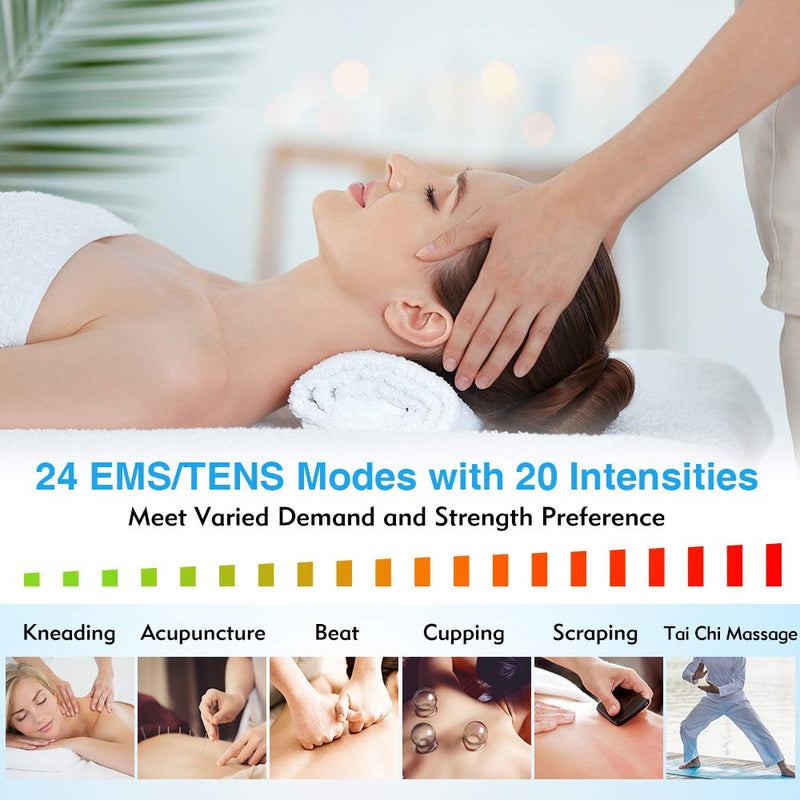 [Australia] - TEC.BEAN 24 Modes TENS Unit Muscle Stimulator, Rechargeable TENS Machine with 8 Electrode Pads (American Gel), Electric Pulse Massager for Pain Relief Therapy 