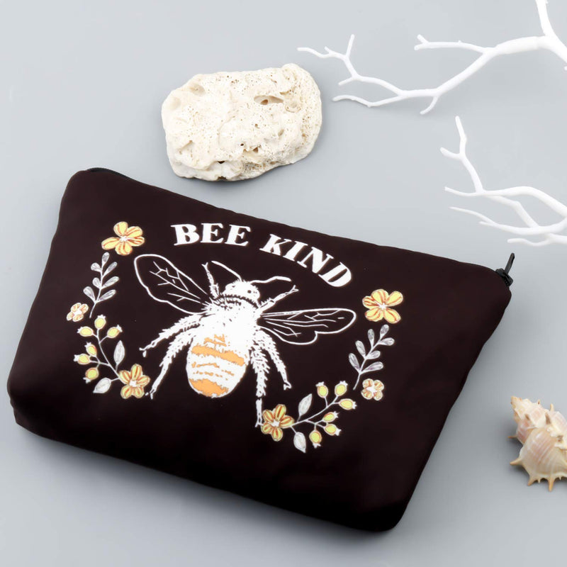 [Australia] - PXTIDY Honey Bee Makeup Bag Bee Kind Bumblebee Honeybee Cosmetic Bag Multi-Function Travel Toiletry Case Inspirational Cosmetic Pouch Gift for Bee Lover (BLACK) BLACK 