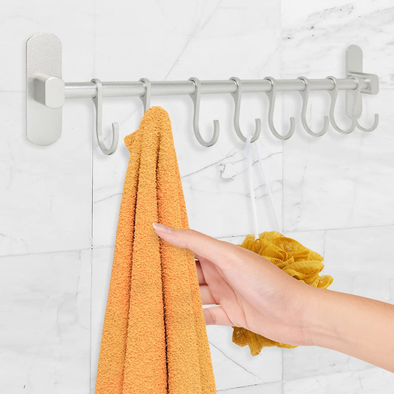 [Australia] - Joejis Kitchen Utensil Rack 40cm - Aluminium Kitchen Rail with 8 Hanging Hooks - Wall Mount Strong 3M Self Adhesive - No Drill Space-Saving Tool Holder - Silver 