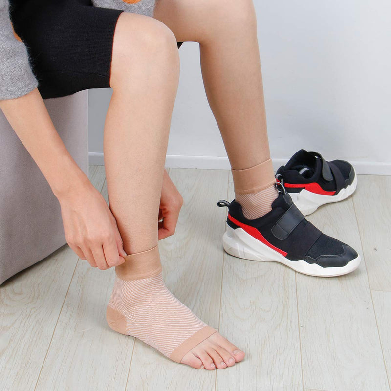 [Australia] - Beccis Compression Socks Foot Sleeves 20-30mmhg with Arch Support for Men & Women，24/7 Foot Care - Best for Plantar Fasciitis，Achilles Tendinitis ，Ankle Sprains、Swelling Beige L 