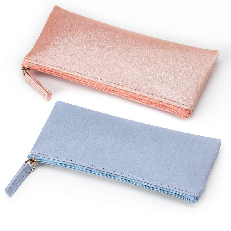 [Australia] - EONMIR PU Leather Pencil Cases Pouch Bag with Zipper,Small Simple Pencil Pouches, Makeup Pouch, Cosmetic Pouch (Blue+Pink) Blue+pink 