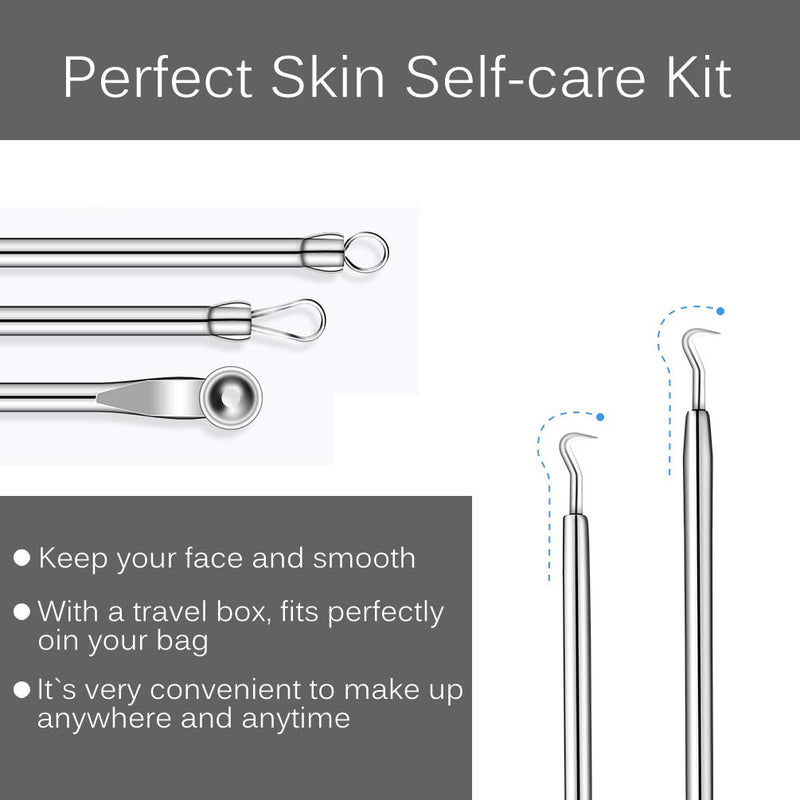 [Australia] - KINGMAS 9 Pcs Blackhead Remover Pimple Comedone Extractor Tool Best Acne Removal Set Silver Box (9 Piece Set) 