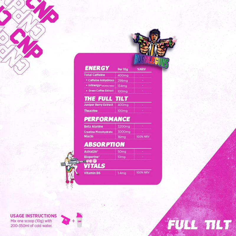 [Australia] - CNP Professional, Pro, Full Tilt Strong Pre-Workout EU Version, 30 Servings, Stimulant & Nootropic, Energy, Focus (Bubble Guns) Bubble Guns 