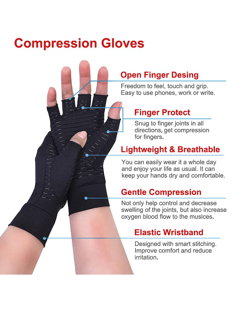 [Australia] - 2 Pairs Copper Arthritis Gloves Compression Gloves Women Men Relieve Hand Pain Swelling and Carpal Tunnel Medium 