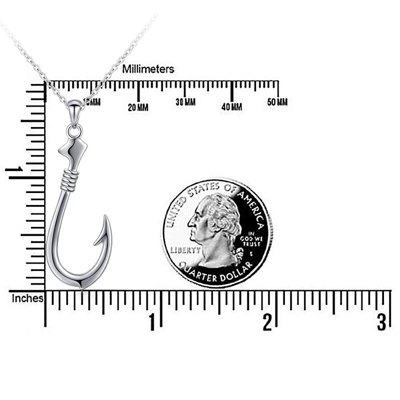 [Australia] - 925 Sterling Silver Hawaii Fishing Fish Hook Pendant Necklace for Women Girls Gift 