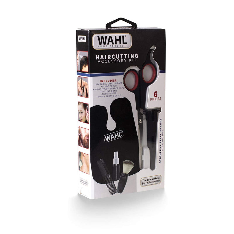 [Australia] - Wahl 6 Piece Haircutting Accessory Kit, Hair Cutting Set, Professional Haircut Kit with Cutting Scissors, Neck Brush, Comb, Cape, Hair Cut at Home 