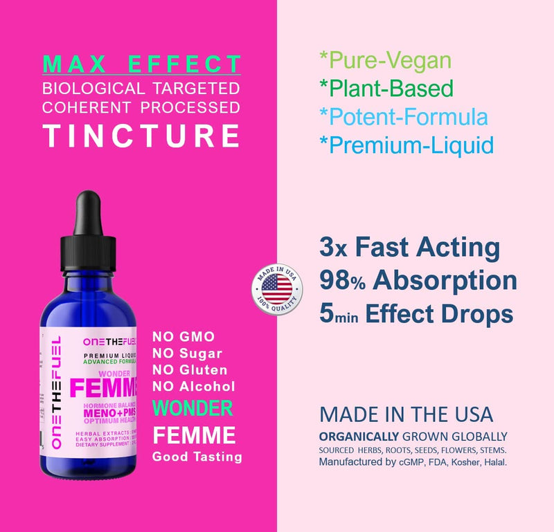 [Australia] - Wonder Femme 2oz. Plant-Based Hormone Balance Menopause Hot Flashes Depression Relief. 100% Natural Estrogen Supplement. Dong Quai, Vitex, Black Cohosh + 17 Herbal Fast Absorb Tincture Liquid 