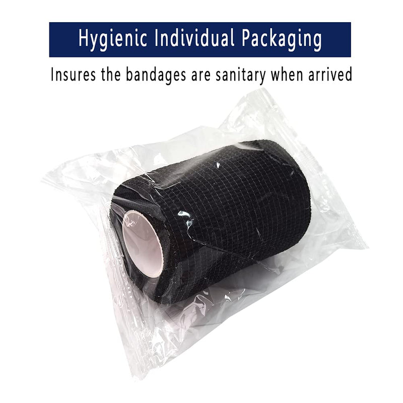 [Australia] - [12 Pack-3"x5Yards]MINGYUE Self Adhesive Bandage Wrap,Athletic Tape,Sports Tape,Wrist and Ankle Wrap Tape,Cohesive Bandage for Vet Wrap(Black) 12rolls Black 