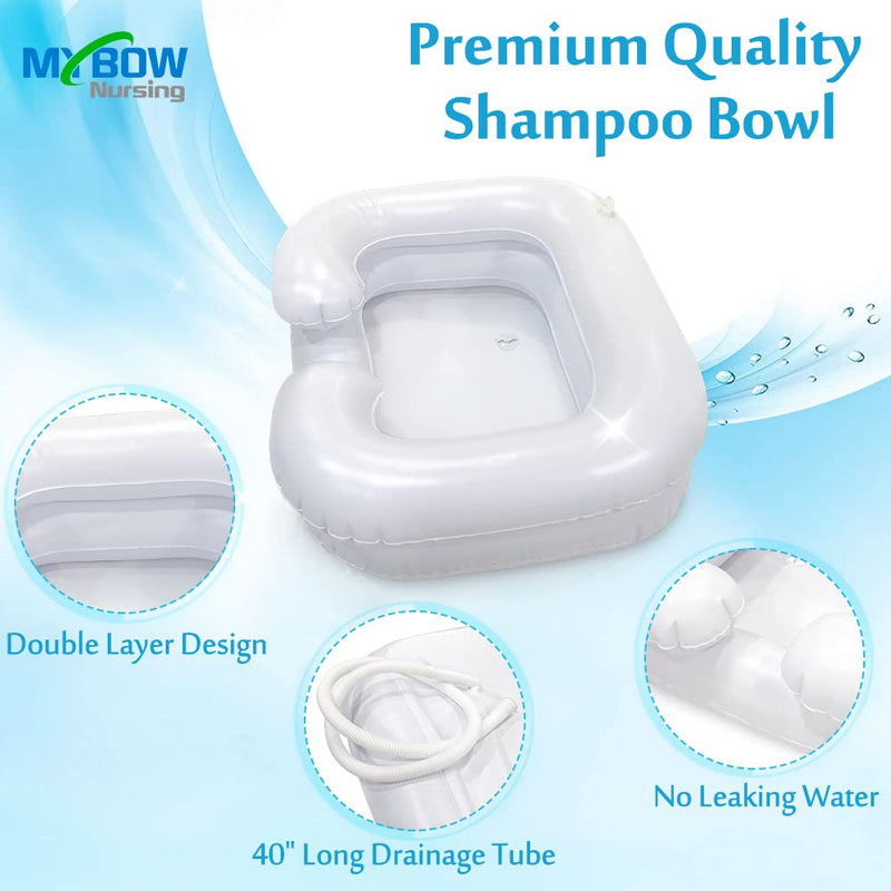 [Australia] - Inflatable Shampoo Bowl Portable Hair Washing Basin for Bedridden Portable Sink Inflatable Shampoo Basin Blow Up Bowl Hair Washer with Pump, Drain Hose (Set of 3) White 