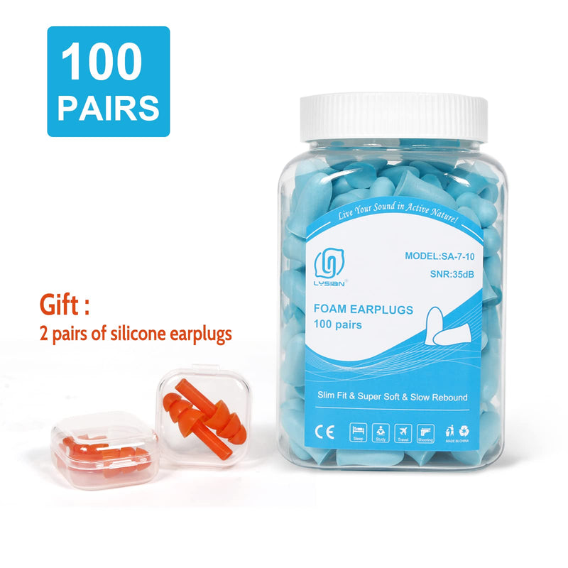 [Australia] - Slim Size Foam Ear Plugs for Small Ear Canals Women, Kids, 100 Pairs, 35dB SNR Noise Canceling Sound Blocking Reduction Earplugs for Sleeping, Snoring, Work, Shooting, Studying, Loud Noise, Lake Blue 