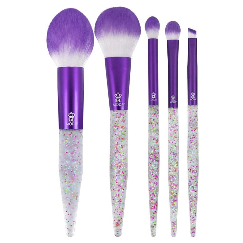 [Australia] - MODA Full Size Glitter Bomb 6pc Complete Makeup Brush Kit with Pouch Includes, Pointed Powder, Blush, Crease, Eye Shader, and Line Brushes, Purple 