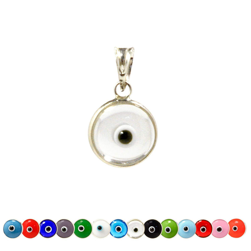 [Australia] - MIZZE Made for Luck Authentic 925 Sterling Silver 10 MM Round Glass Evil Eye Charm Turkish Protection Pendant DIY - 14 Colors to Choose from Clear 