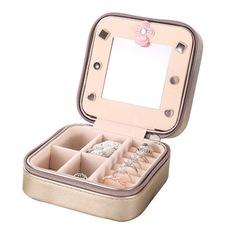 [Australia] - Small Travel Jewelry Box with Mirror, Travel Organizer Portable Display Mini Storage Case for Rings Earrings Necklace Bracelets, Best Gifts for Women Girls 