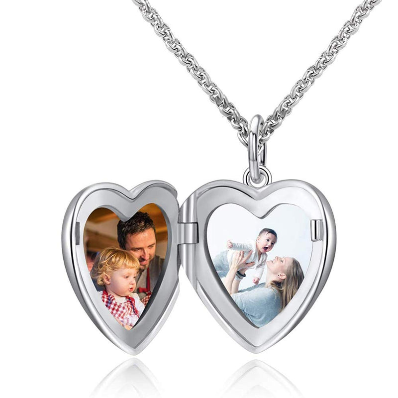 [Australia] - 925 Sterling Silver Personalized Photo Heart Locket Necklace Forever in My Heart Custom Add Your Text That Holds Pictures for Women Men Kids Heart-Shape(Brass Add Photo Yourself) 