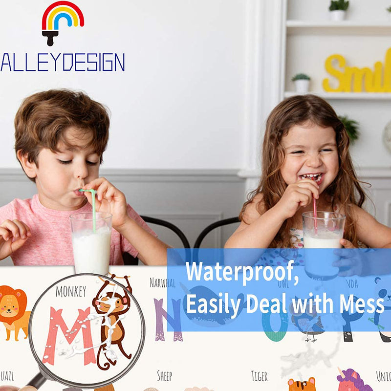 [Australia] - Splash Mat Under Highchair, 51" Waterproof Messy High Chair Splash Mat, Multipurpose Anti-Slip Baby Weaning Mat for Floor with Early Education Pattern white 