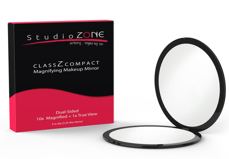 [Australia] - Best Compact Mirror - 10X Magnifying Makeup Mirror - Perfect for Purses - Travel - 2-Sided with 10X Magnifying Mirror and 1x Mirror - ClassZ Compact Mirror - 4 Inch Diameter Black 