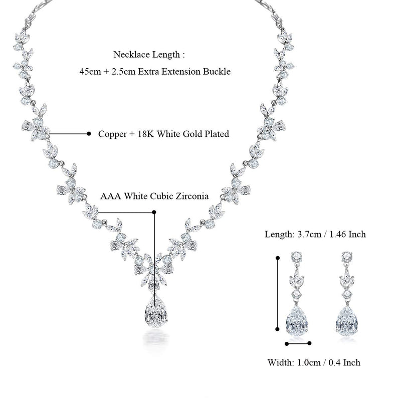 [Australia] - Hadskiss Jewelry Set for Women, Necklace Dangle Earrings Bracelet Set, White Gold Plated Jewelry Set with White AAA Cubic Zirconia, Allergy Free Wedding Party Jewelry for Bridal Bridesmaid Necklace + Earrings 