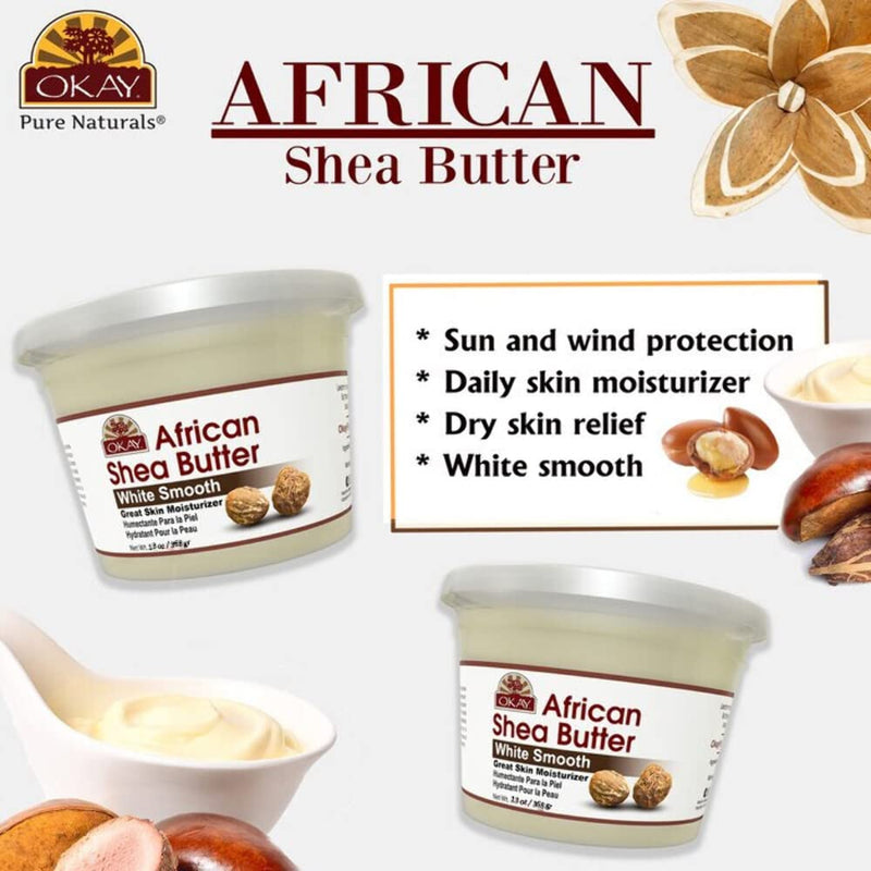 [Australia] - OKAY | African Shea Butter | For All Hair Textures & Skin Types | Daily Moisturizer - Soothe Irritation | White Smooth Refined | All Natural | 13 Oz 13 Ounce (Pack of 1) 