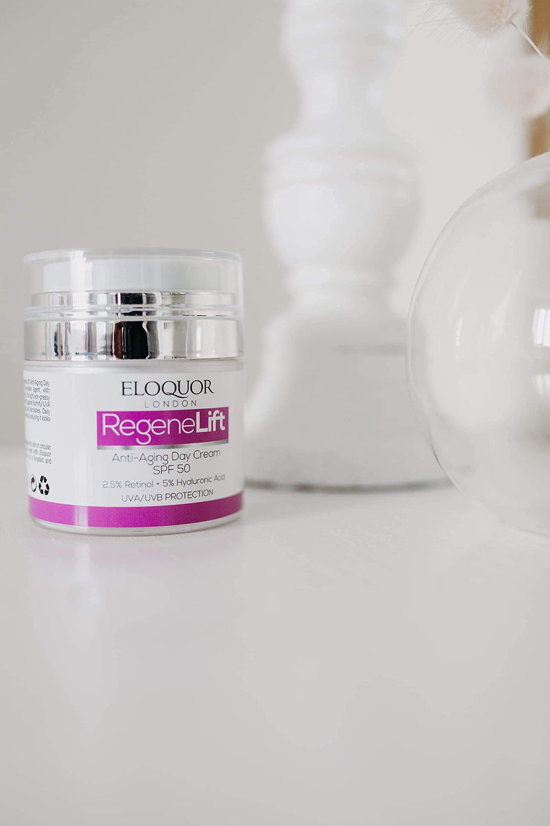 [Australia] - Eloquor RegeneLift Anti-Aging Day Cream SPF 50 | Face Moisturiser with Retinol, Hyaluronic Acid & Aloe Vera | Reduces Signs of Aging + UV Protection | Natural, Organic & Cruelty-Free | All Skin Types 