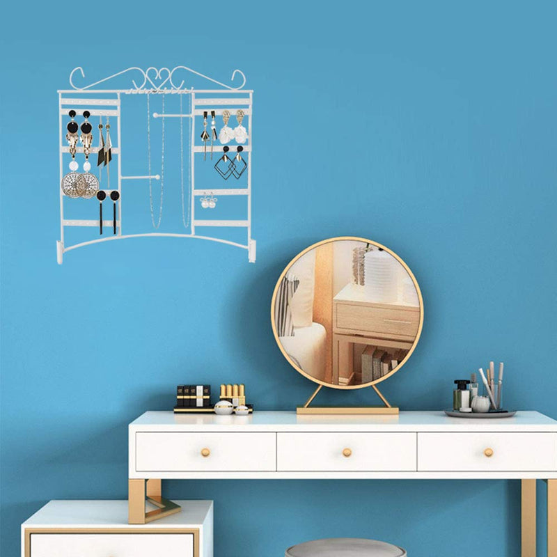 [Australia] - Earring Necklace Holder Jewelry Organizer Display Stands Pierced Pegboard Clip Large Earring Holders for Girls Kids Shows Wall Mounted Hanging Rack with Removable Base 10 Hooks and 80 Holes White 